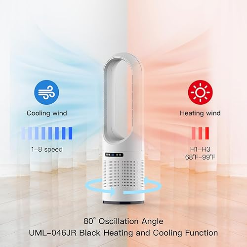 Miniatura 2 de Ventilador de torre 3 en 1, ventilador sin aspas de refrigeración y calefacción de 31.5 pulgadas con filtro HEPA 99.97%, ventilador de suelo