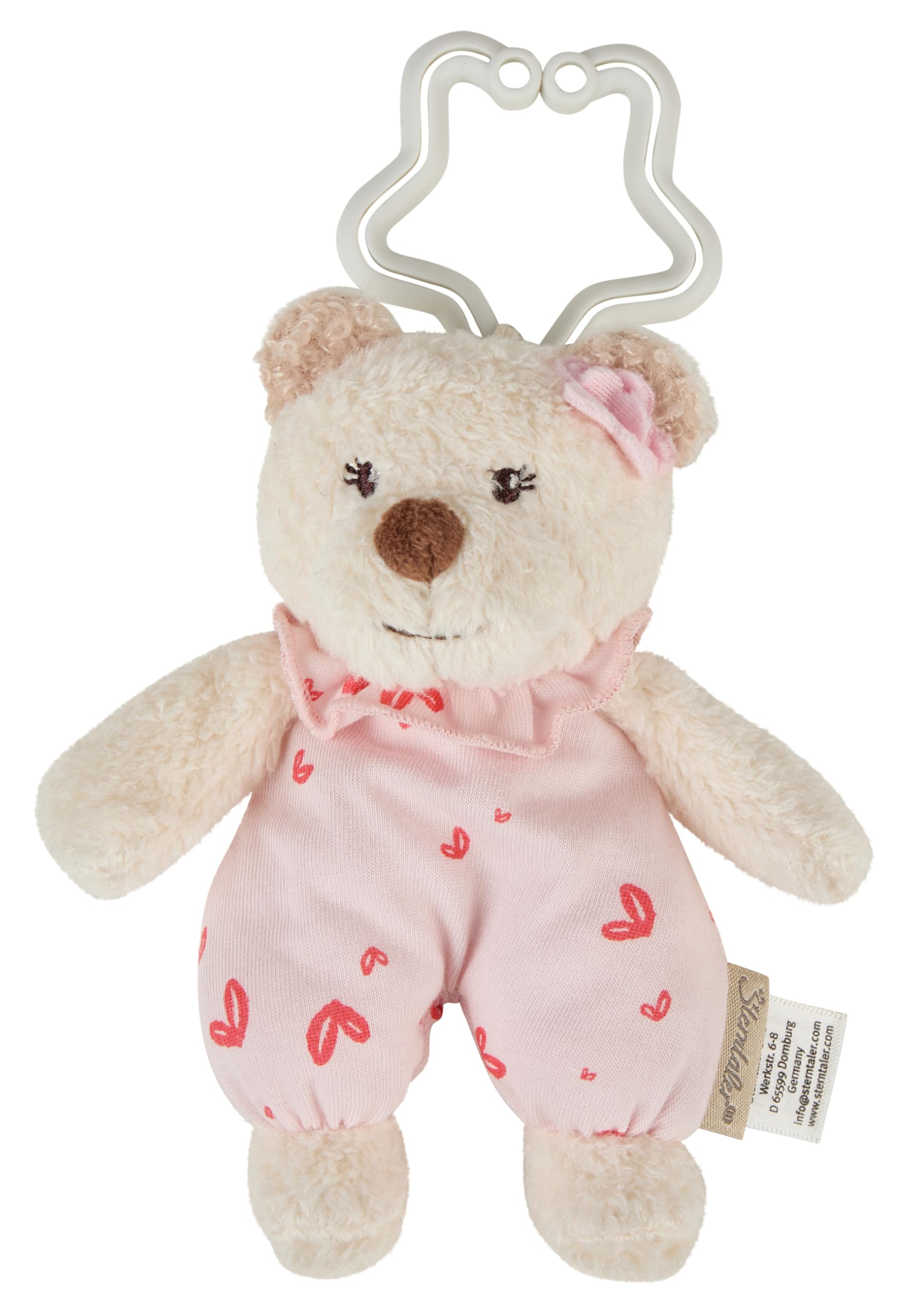 Sterntaler Spielbogen Bär Betty, Spielbogen mit Patchwork-Design, Stickmotive, Beißring, Spiegel, Rassel, Quietsche und Knisterpapier, abnehmbarer Bogen und Spielteile, wattiert, 100×80×3 cm, rosa