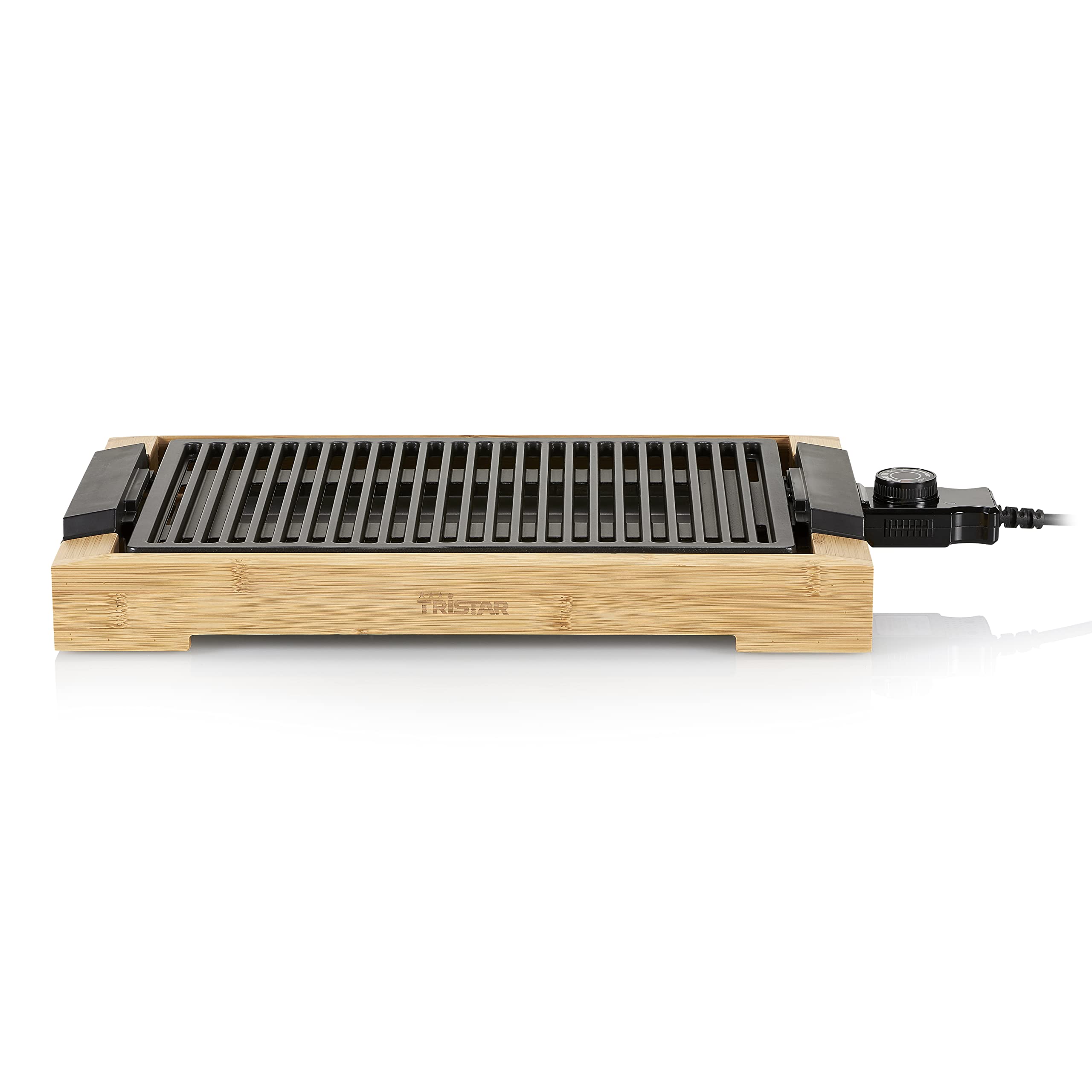 Tristar Griglia e Barbecue elettrico BP-2785, Superficie di 37 x 25 cm, Adatta alla tavola, Bambù