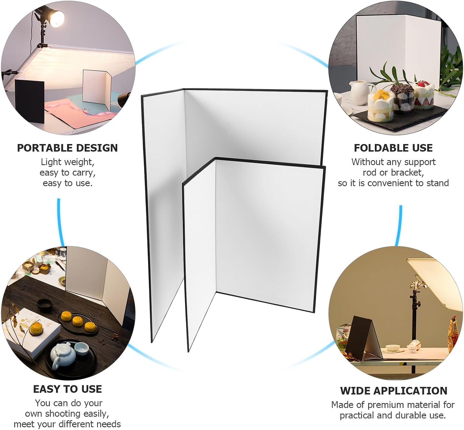 Mikinona 2pcs Folding Photography Reflective Board Set with White and Black Surfaces, Portable Light Reflector Cardboard for Food and Still Life Photography, Studio and Outdoor Lighting