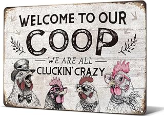 Heuhuww Funny Chicken Coop Sign Chicken Decor-Welcome To Our Coop Vintage Rooster Decor for Farm Fence Home 12" x 8"(H9)