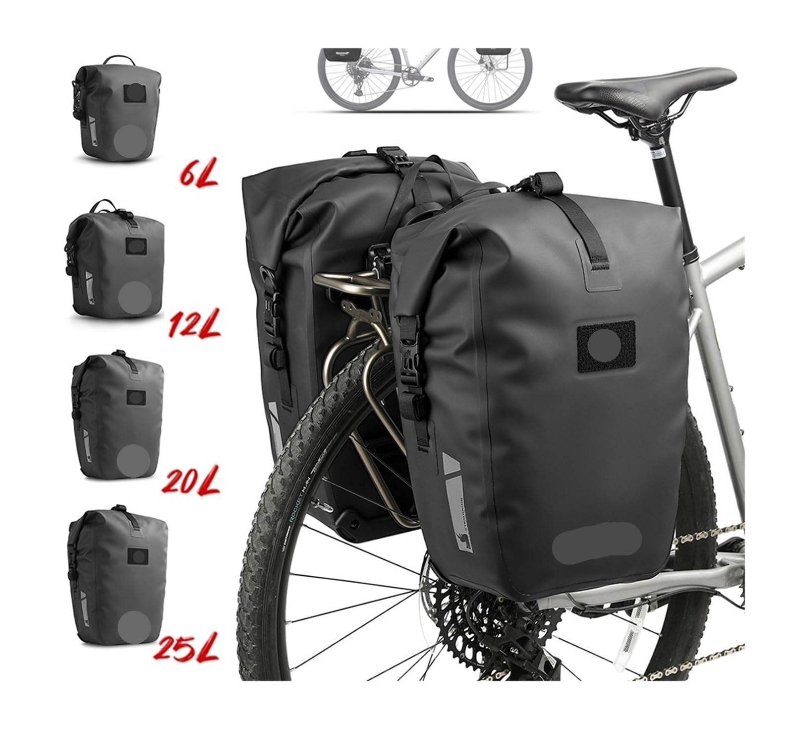 Borsa laterale for bici impermeabile 1/2 pezzo | Trasporta vestiti, attrezzi e bagagli for i viaggi in bicicletta.(M-12L,2 Pieces)