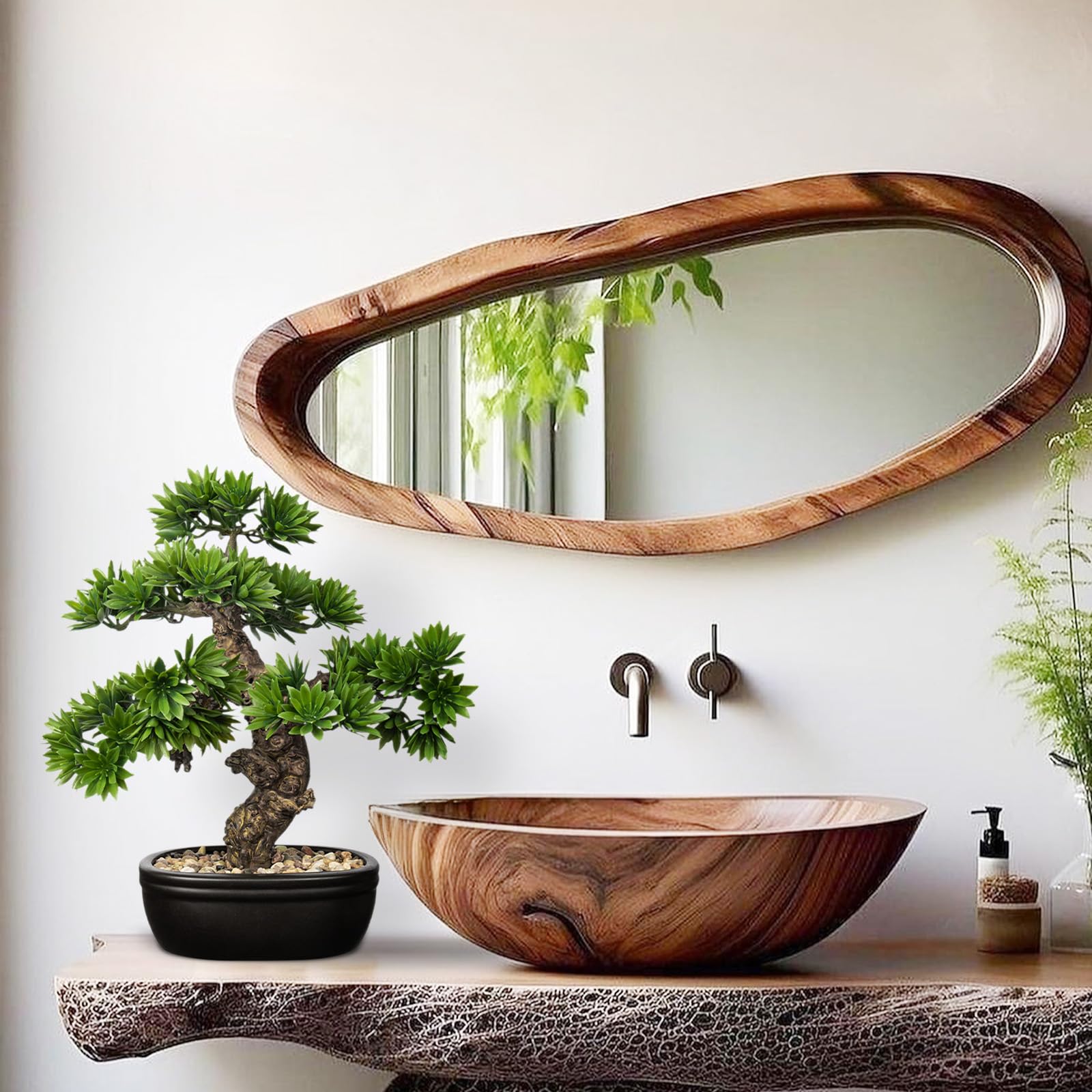 Briful Kunstbonsai Naturgetreue Kunstpflanze Wie Echt Künstliche Bonsaibaum mit Topf für Bad Büro Fensterbank Dekoration, Höhe 40cm