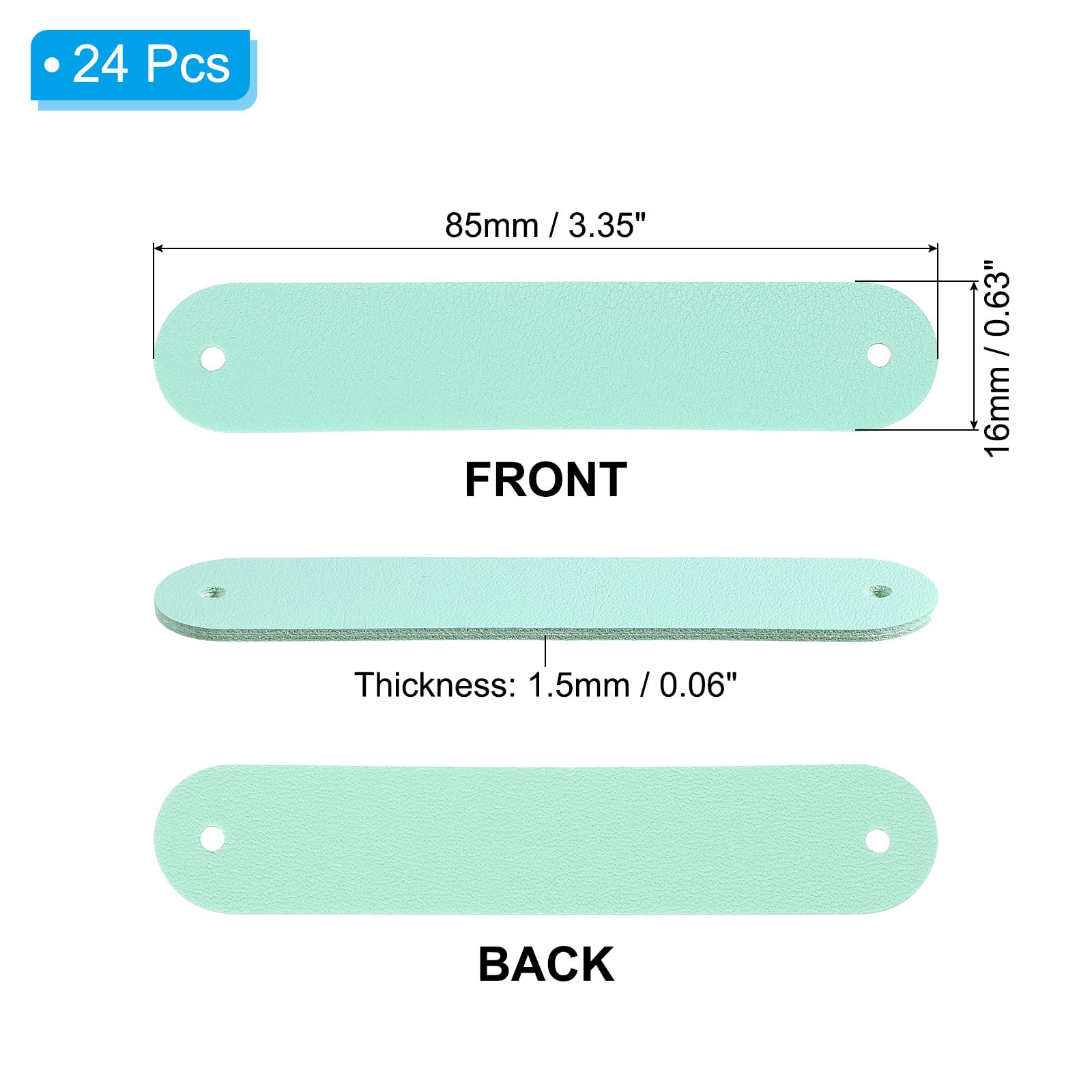 PATIKIL 24Pcs Leather Tags, 85mm Leather Labels Handmade PU Leather Crochet Tags Faux Blank Custom Personalized Embossed with 2 Holes for Handmade Items Crochet Items Knitting,Green