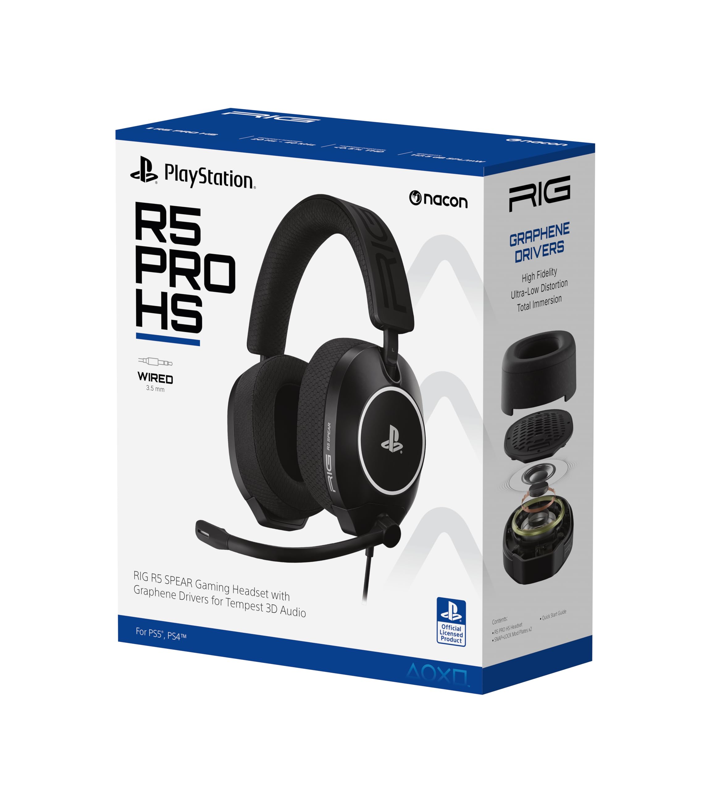 RIG R5 Pro HS - Auriculares competitivos con Cable para Juegos con Controladores de grafeno con Licencia Oficial para PlayStation, Color Negro