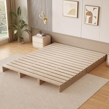 Bed Frame, Folding Bed, Length 74.8 / 78.7 inches 190 / 200 cm, Solid Wood, Thickness, Load Capacity Approx. 440.5 lbs 200 kg, Pallet Bed, Tatami Bed Frame, Low Bed, Single Bed, Breathable