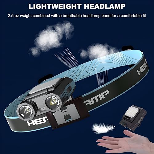 Miniatura 3 de Linterna frontal LED recargable, sombrero con clip de luz en la tapa, luz de clip de 400 lúmenes con sensor de gestos, 5 modos, linterna con clip