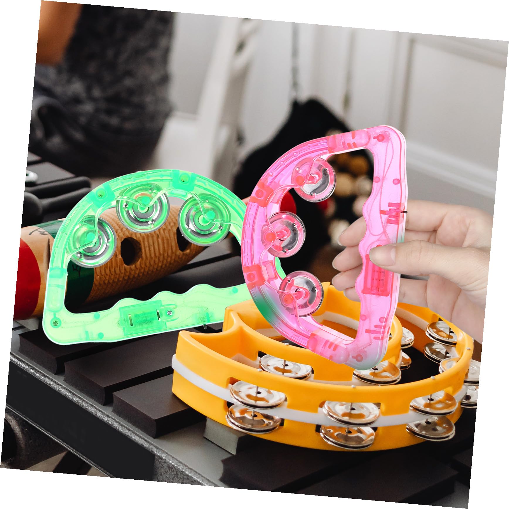8piezas Sonajero Luminoso LED Juguete de Pandereta Divertido para Fiesta Escenario de Concierto Accesorio de Fiesta Luz Intermitente Color Aleatorio