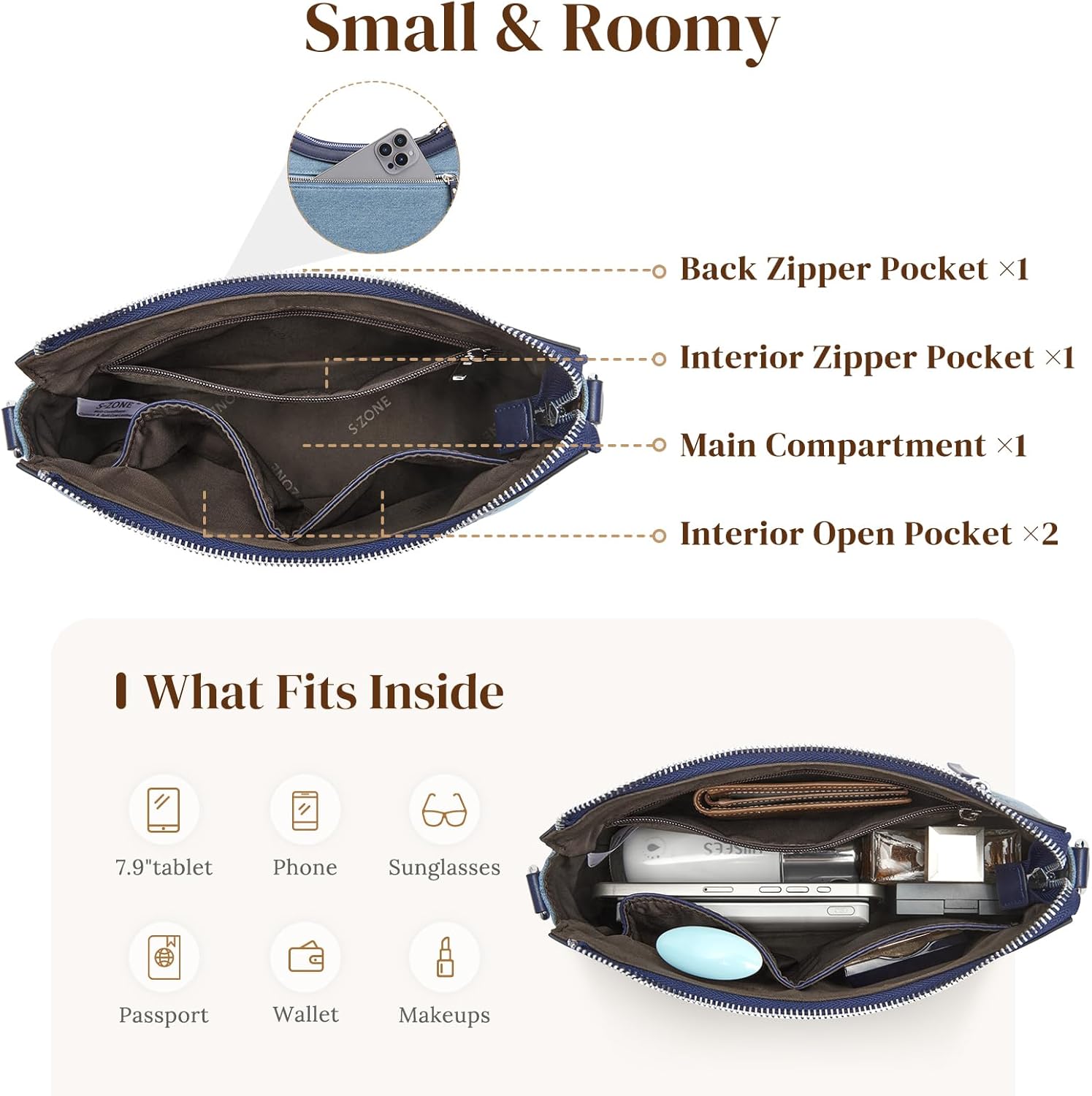 S-ZONE Leather Shoulder Bag for Women Small Crossbody Bags Hobo Purses with 2 Straps - Image 5