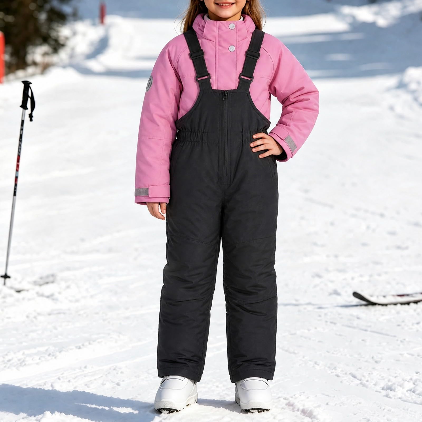 Schneeanzug Mädchen Skianzug Fellkapuze Winteranzug Wasserdicht Skiset