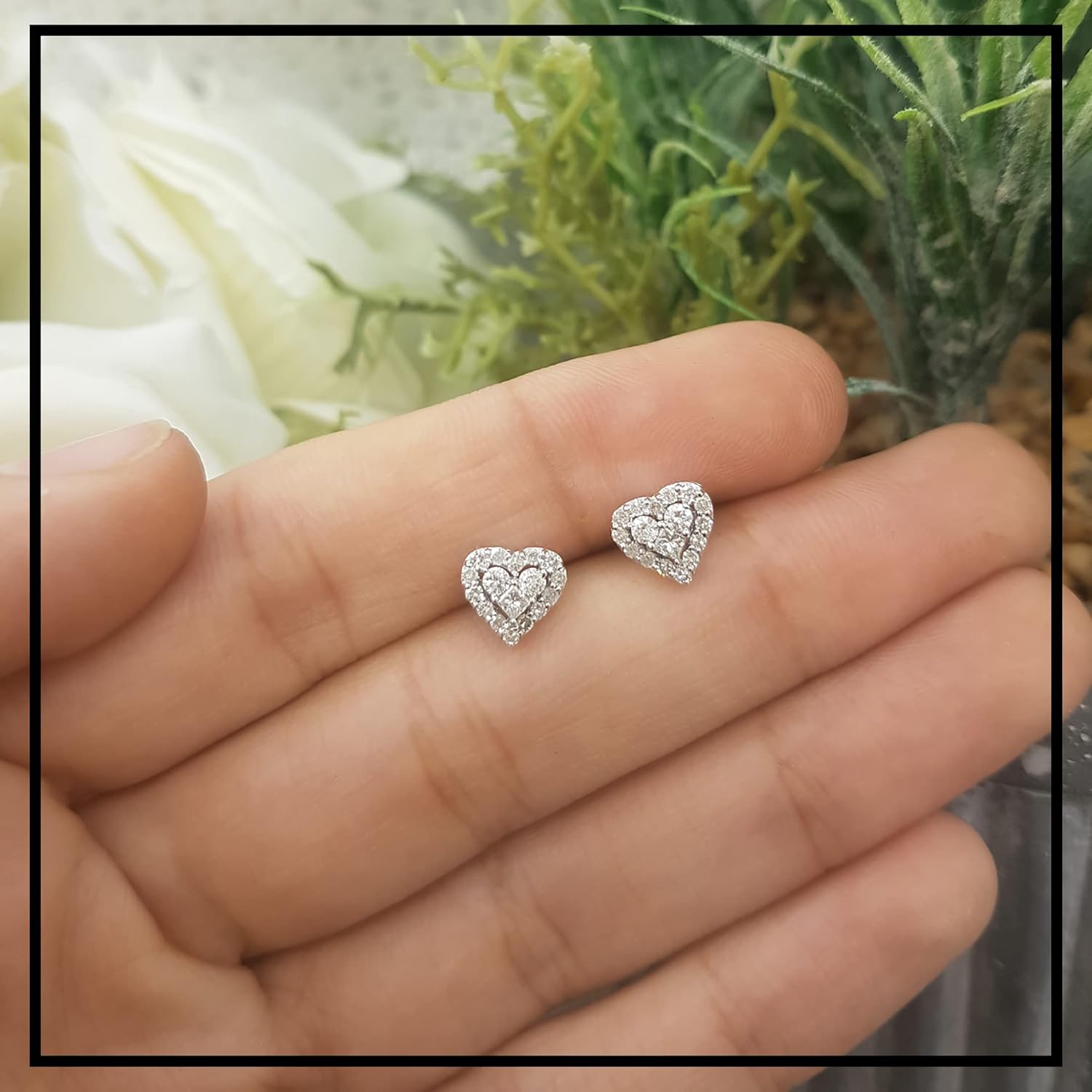 Dazzlingrock Collection Princess & Round White Diamond Minimalistic Enamel Heart Stud Earrings for Women (0.55 ctw, Color I-J, Clarity I1-I3) in Gold