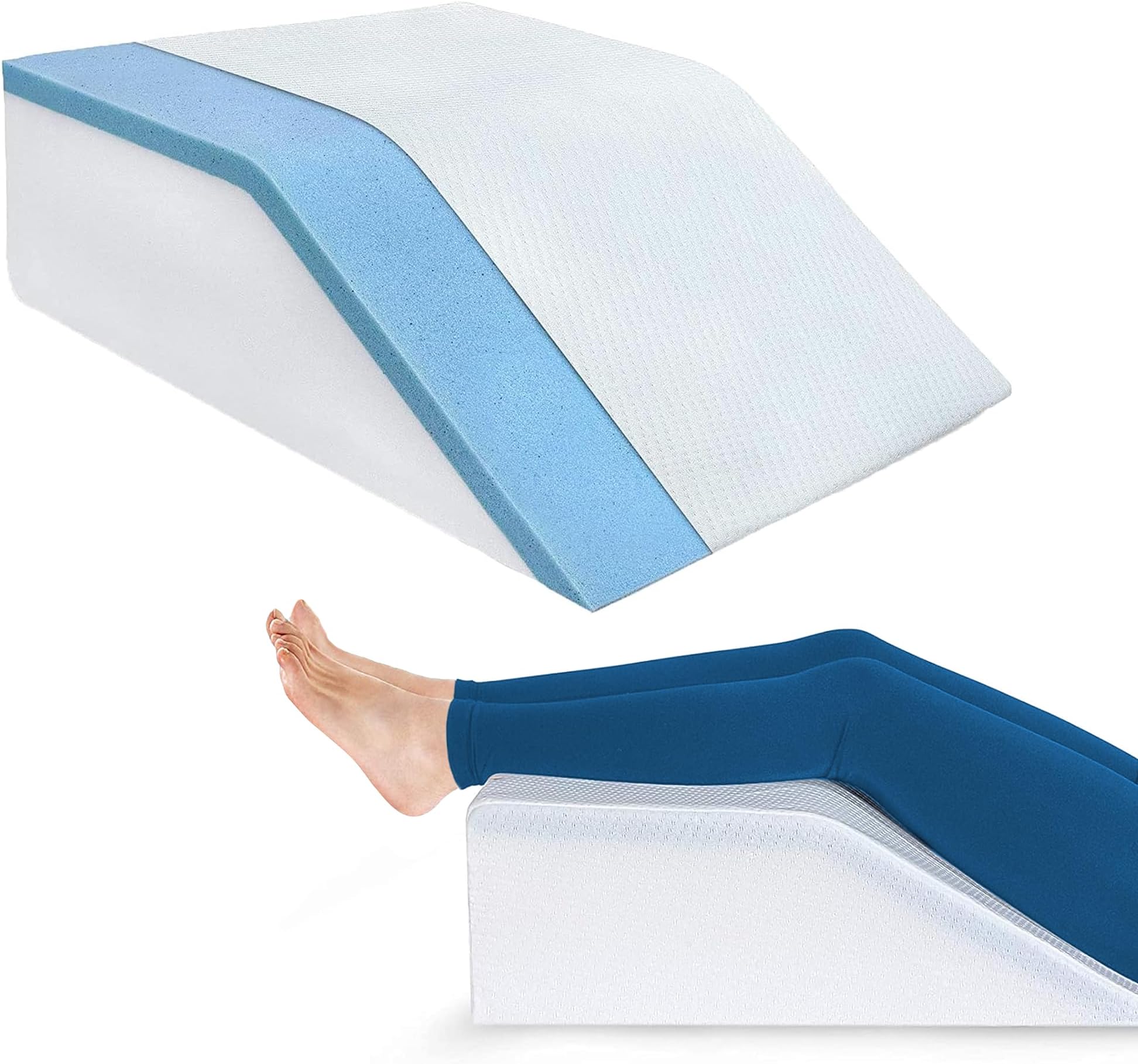 Abco Tech Leg Elevation Pillow w/Foam Top (Cooling Gel) - Leg Wedge Pillow for Legs, Leg Wedges for Elevation, Leg Rest Relieves Back/Hip/Knee Pain, Leg Elevation Pillows for Swelling, Washable Cover