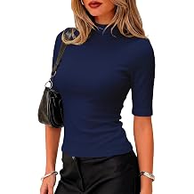 Prettywear Womens Mock Neck Half Sleeve Top Slim Fit Going Out Summer Shirt for Casual Wear