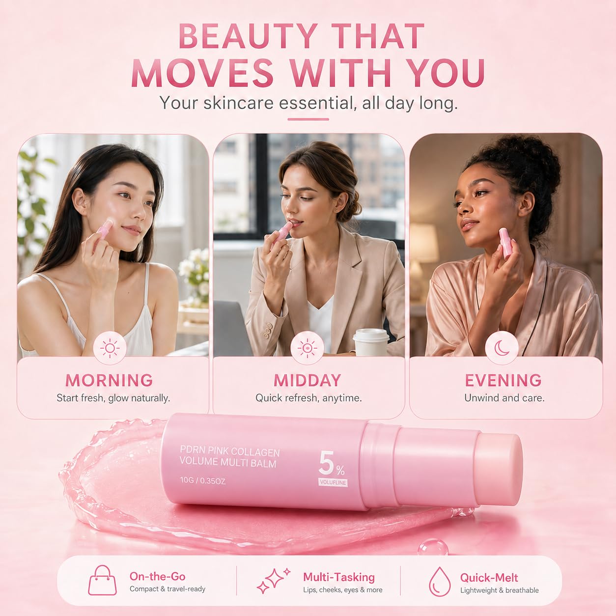 PDRN Pink Collagen Volume Multi Balm Stick with Volufiline, NAD & Collagen, 2 Pc