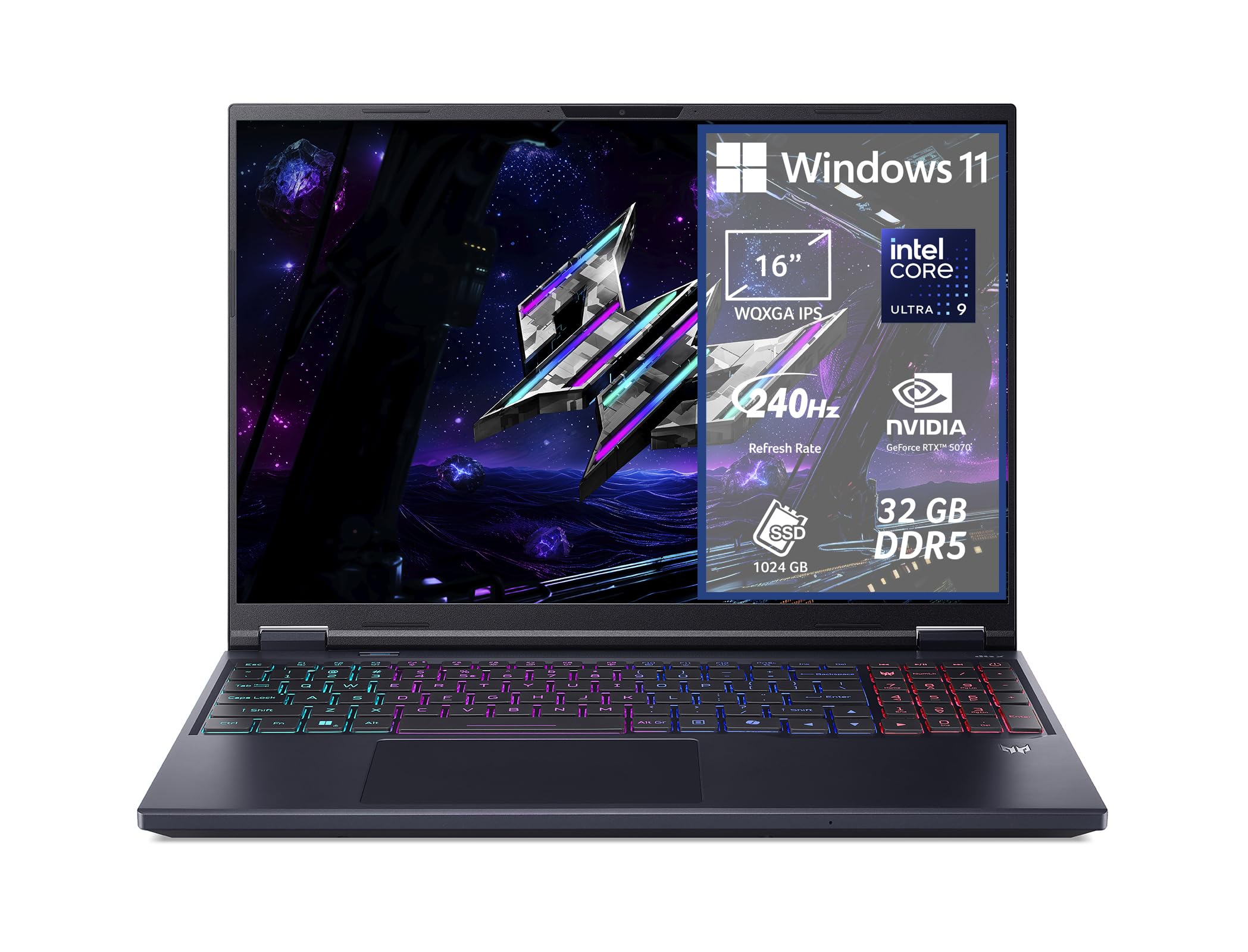 Acer Predator Helios Neo 16 AI PHN16-73-91XB Notebook Gaming, NVIDIA GeForce RTX 5070 8 GB GDDR7, Intel Core Ultra 9 275HX, RAM 32 GB DDR5, 1 TB SSD, Display 16" WQXGA 240 Hz DDS, Windows 11 Home