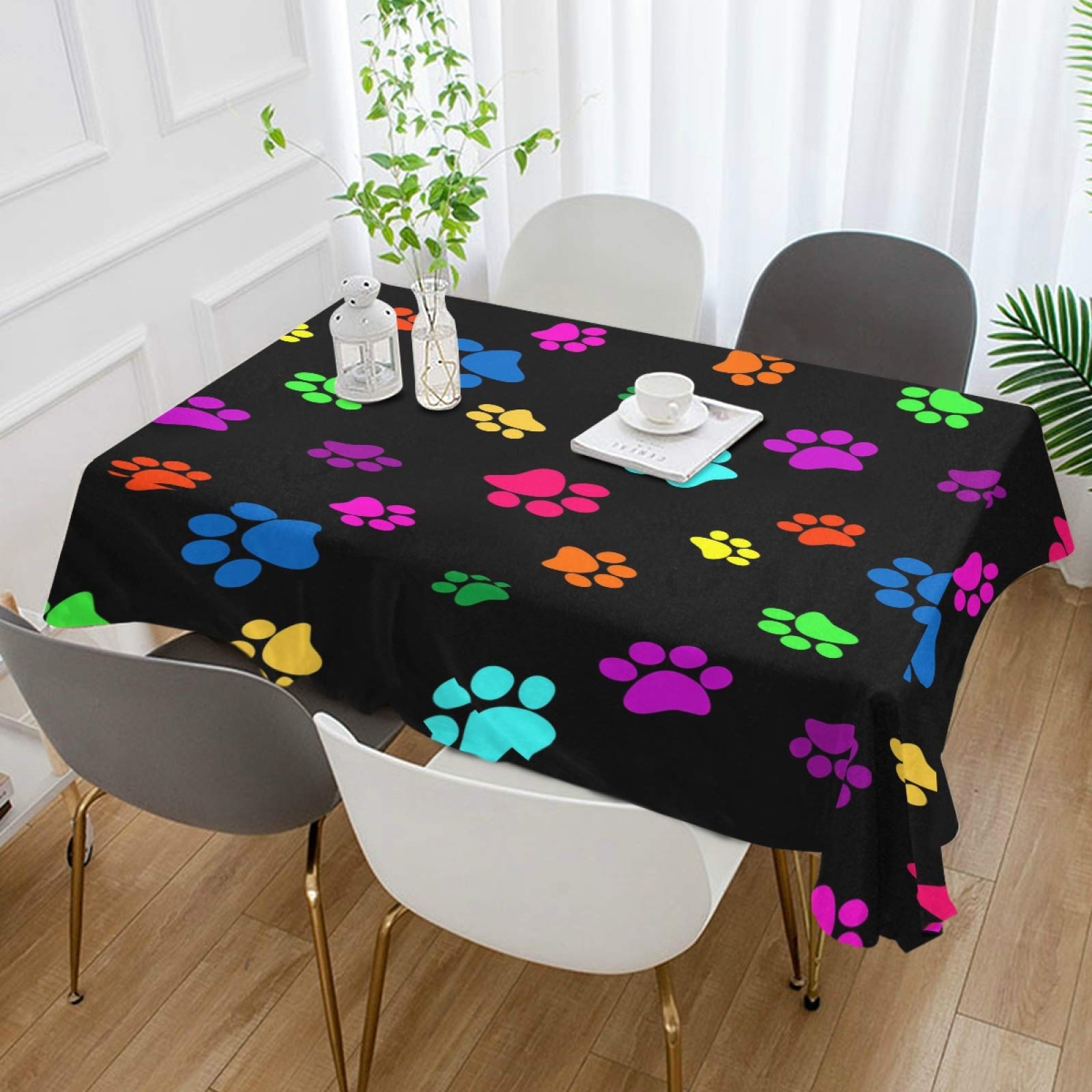 YVONAU Mantel rectangular con estampado de huellas de animales de perro, gato, 137 x 137 cm, resistente a las arrugas, tela decorativa a prueba de manchas, para cocina, comedor, fiesta, camping