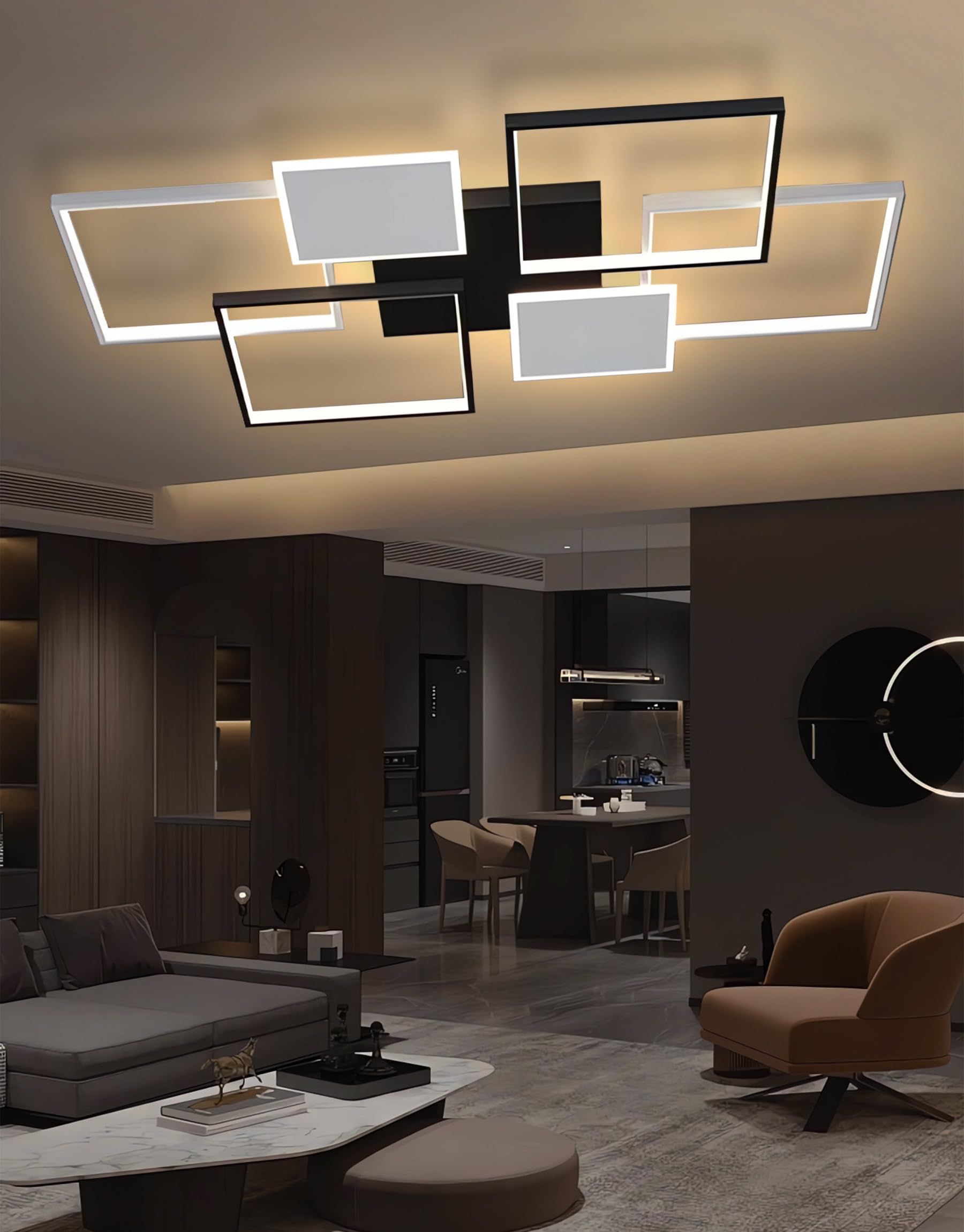Illuminazione a Soffitto a Led Lampade a Soffitto Rettangolari Moderne Per Il Soggiorno Dimmerabile Con Telecomando Contro Plafoniera ad Incasso per Il Soggiorno Camera da Letto Parlour (110cm-Nero)