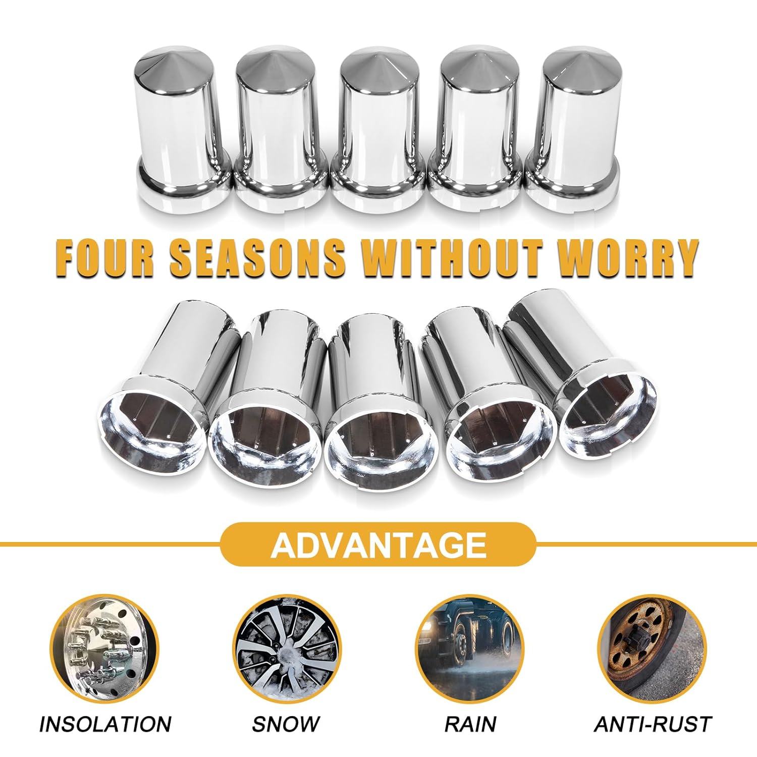 40PCS 33mm Lug Nut Covers Bullet Flanged ABS Chrome Plastic Push-on Nut Cover Caps for Semi Trucks