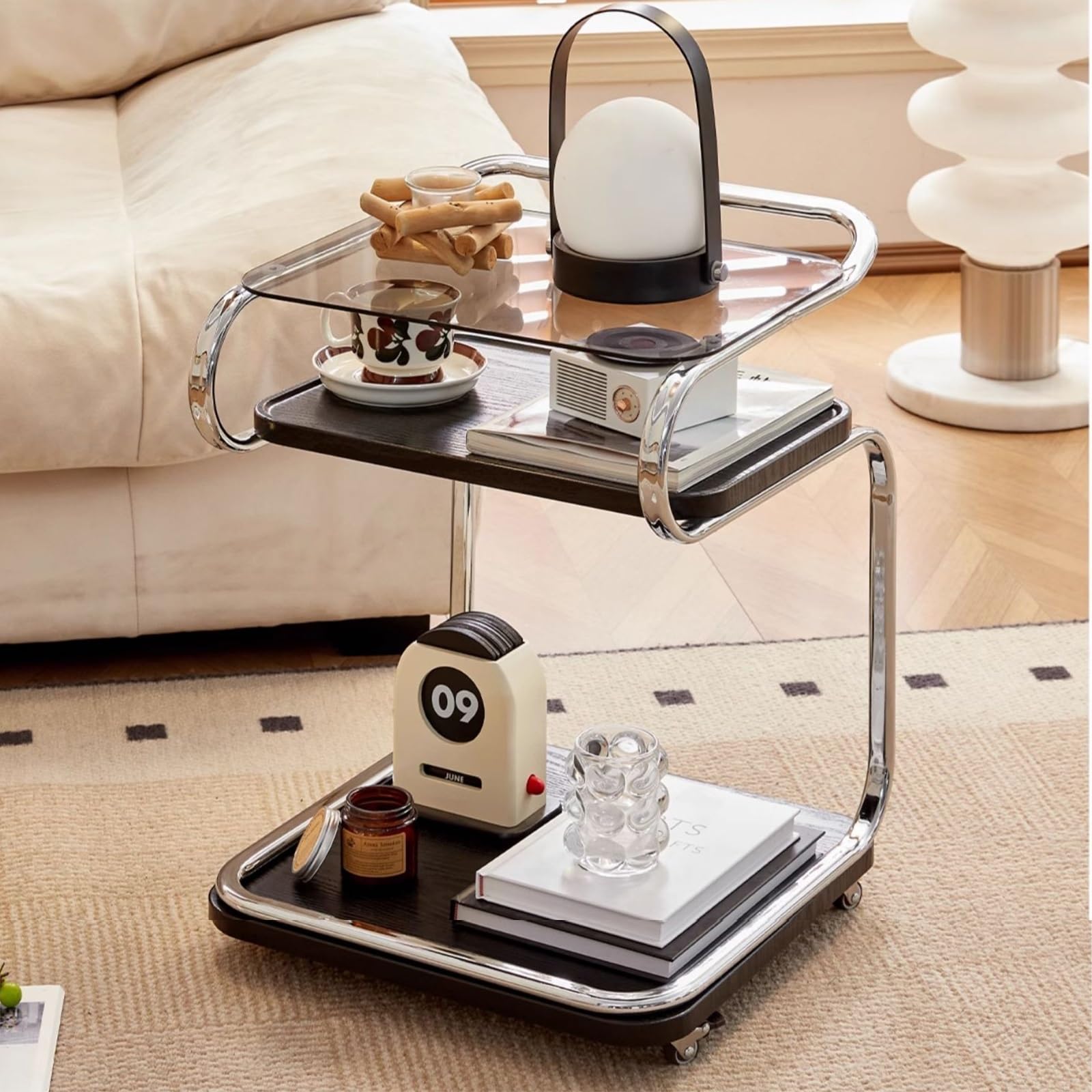 Amazon｜サイドテーブル キャスター付き金属製フレームと取り外し可能