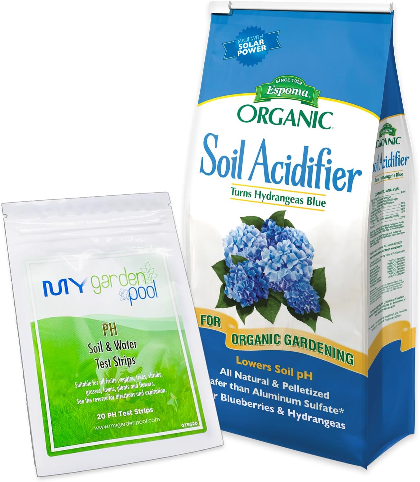 Espoma Organic Soil Acidifier 6 lbs Bag with PH Soil Test Strips 20 ct. Bag - Acidify Soil, Enhance Hydrangea Color, Embrace Organic Gardening, Achieve Optimal Soil Balance