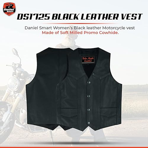 Miniatura 2 de Daniel Smart - Chalecos de cuero para niños, chaleco de cuero negro de primera calidad con diseño único de cuello en V y múltiples bolsillos