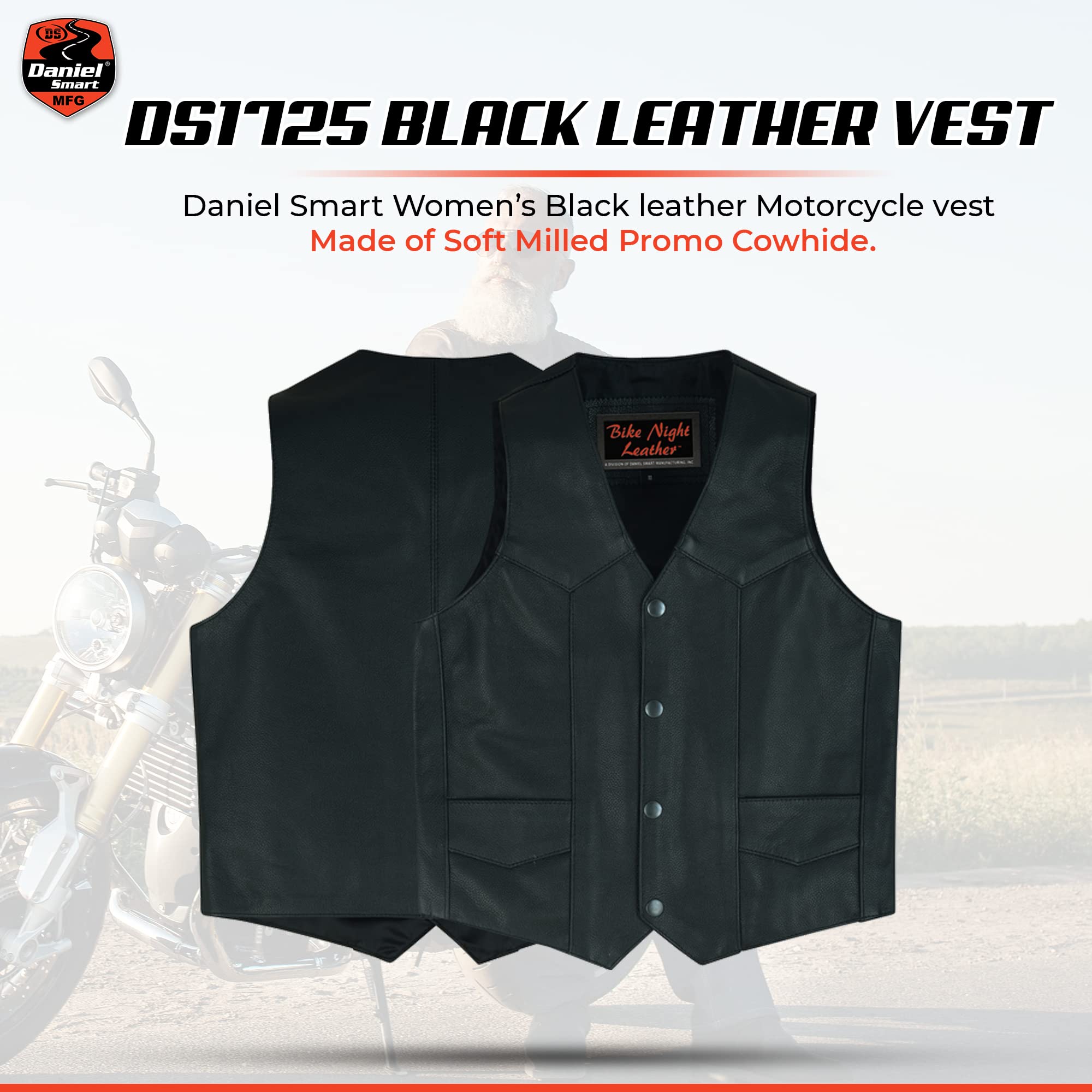 Daniel Smart Leather Vests for Kids Premium Cowhide Black Leather Vest with Unique V-Neck Design & Multiple Pockets