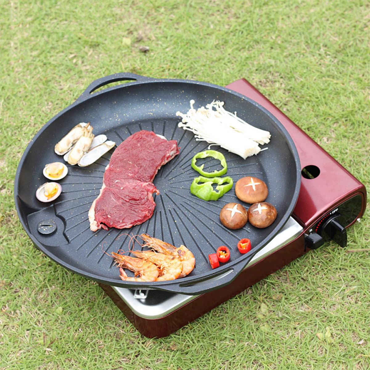 Toyvian Piastra Barbecue Portatile Antiaderente in Pietra Medica Nera