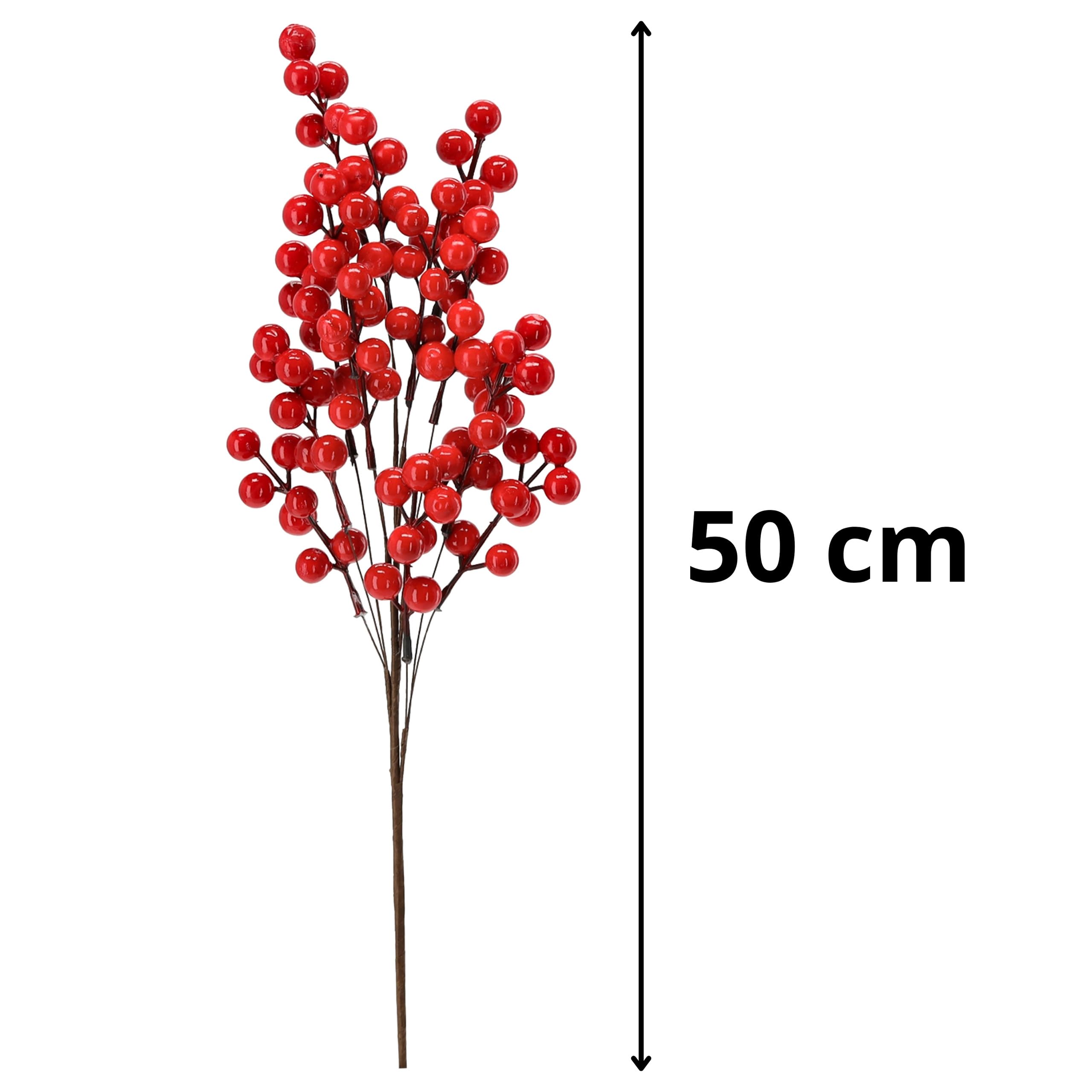 Dekoracyjna gałązka z czerwonymi kuleczkami, ozdobna jarzębina, dekoracja świąteczna 50 cm (5, Czerwony)