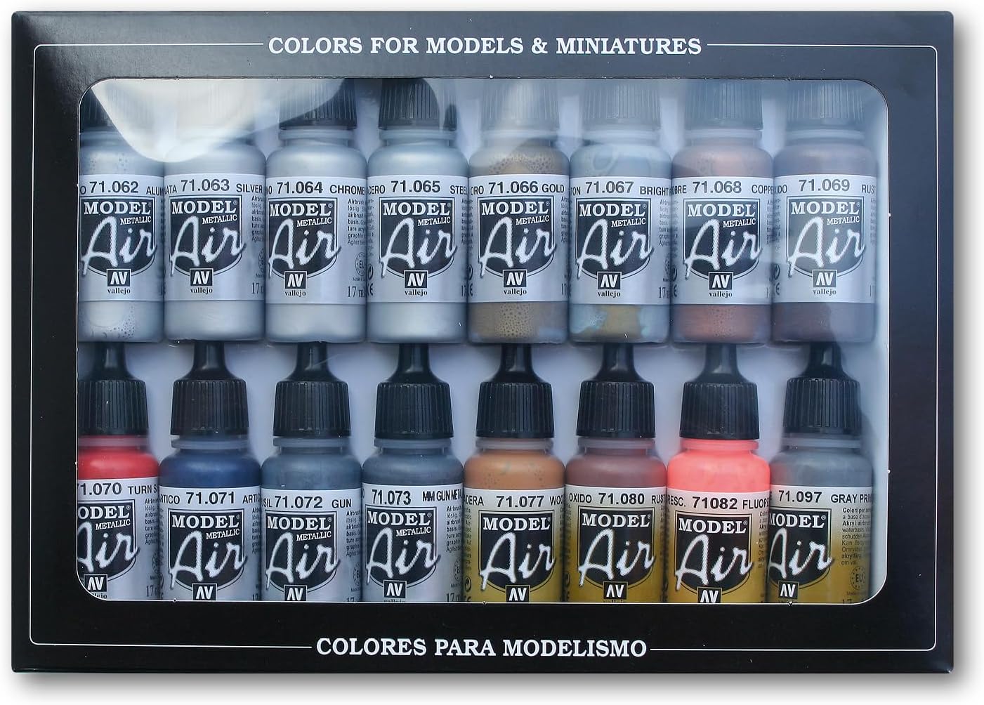 Vallejo Metallic Set Model Air Paint, 17ml, Multicolor, (Pack of 16)