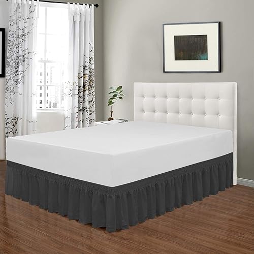 Miniatura 2 de Faldas de cama con ojales elásticos envolventes de 14 12 pulgadas, con volantes y tres lados de tela, fácil de poner y quitar, poliéster y algodón