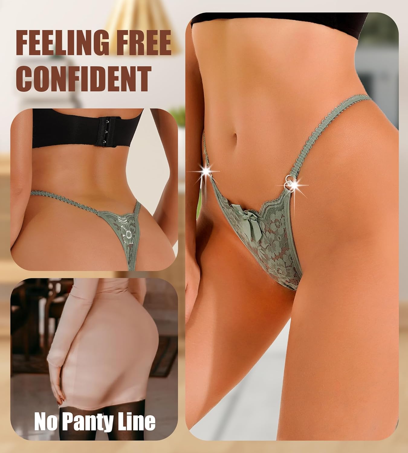 YIFVTFCK 4Pack Women G-String Thongs T-back Lace Hollow Out Low Waist Thongs Floral Breathable Cheeky Underwear Panties - Image 4