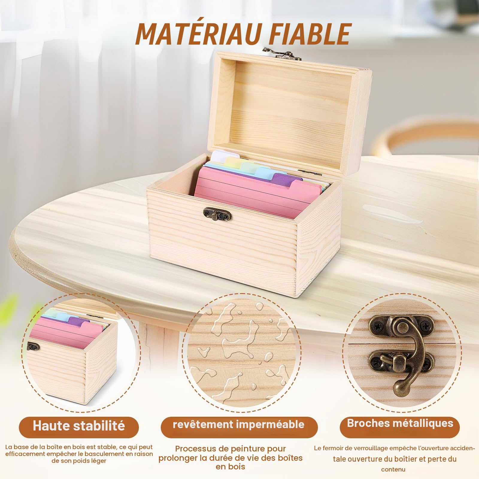 Boîte à Recettes en Bois 10,5x15 cm avec 150 Cartes, Organisateur de Cartes de Notes