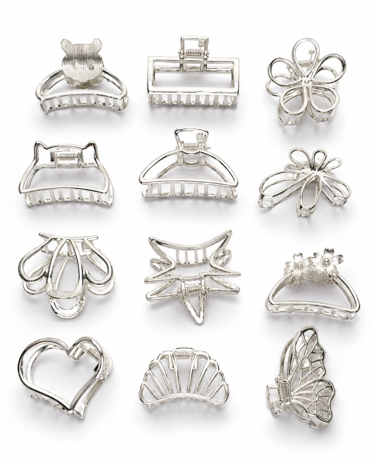 Metal Claw Clips Set for Women & Girls - Korean Style Silver Metal Hair Clutchers - Strong Hold Non-Slip Golden Hair Clips for Thick & Thin Hair - Premium Alloy Hair Accessories - (Pack of 12)-image-8