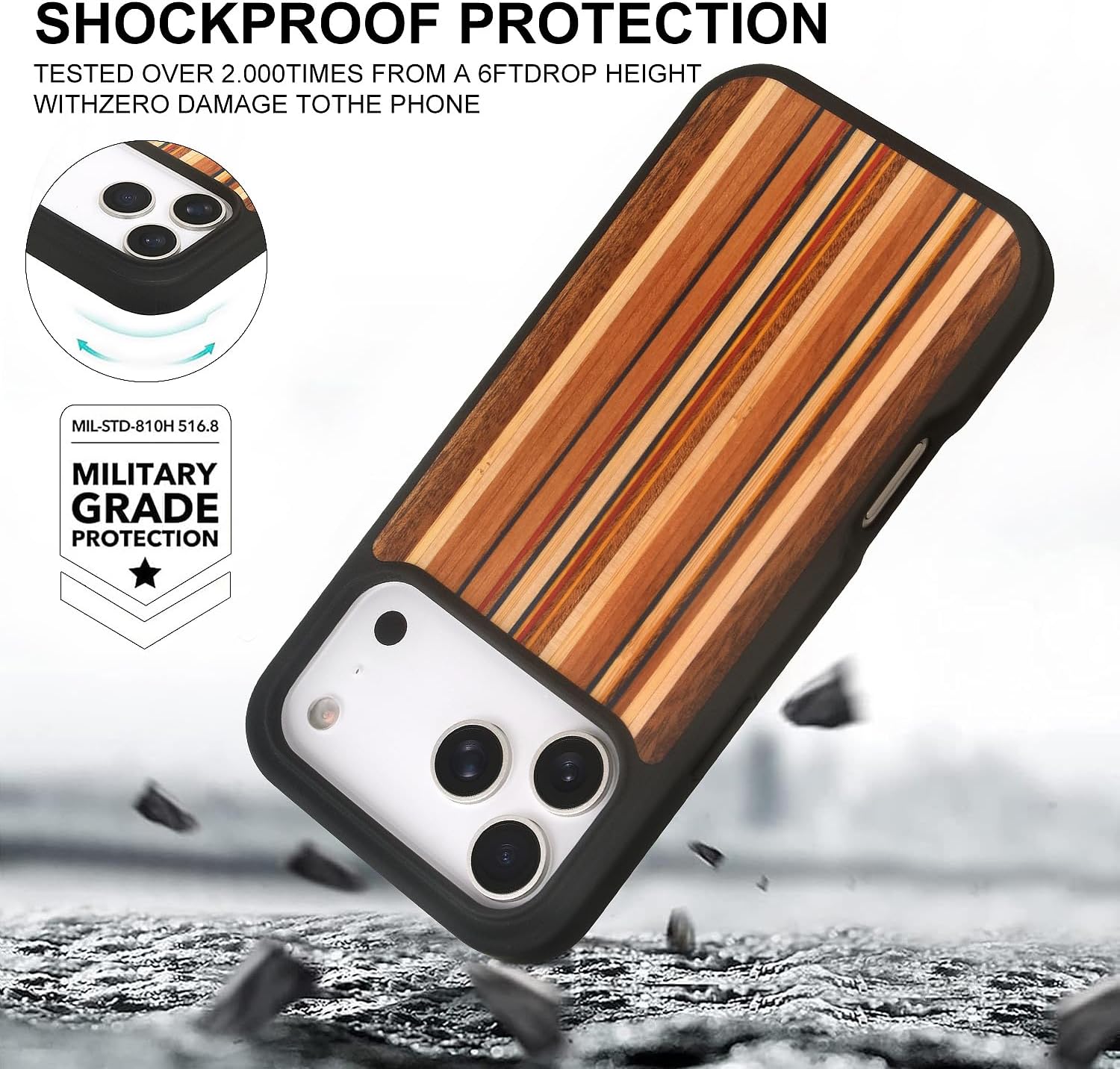 for iPhone 17 Pro max Magnetic Wood Case. Unique & Classy Shockproof Protective Cover. Compatible with MagSafe Magnetic Charging. (Colorful Wood, iPhone 17 pro max(6.9"))