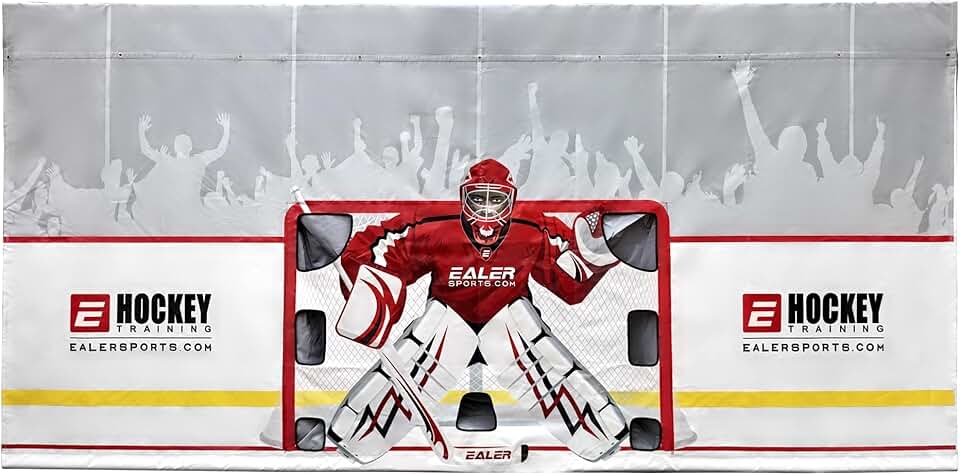 EALER Hockey Shooting Tarp 7x10 FT &amp; 7/8x16 FT in 1 - Heavy Duty Goalie Target for Ice &amp; Street Practice - Tear-Proof Built-in Shooter Tutor - Net Replacement for Garage Wall Protection