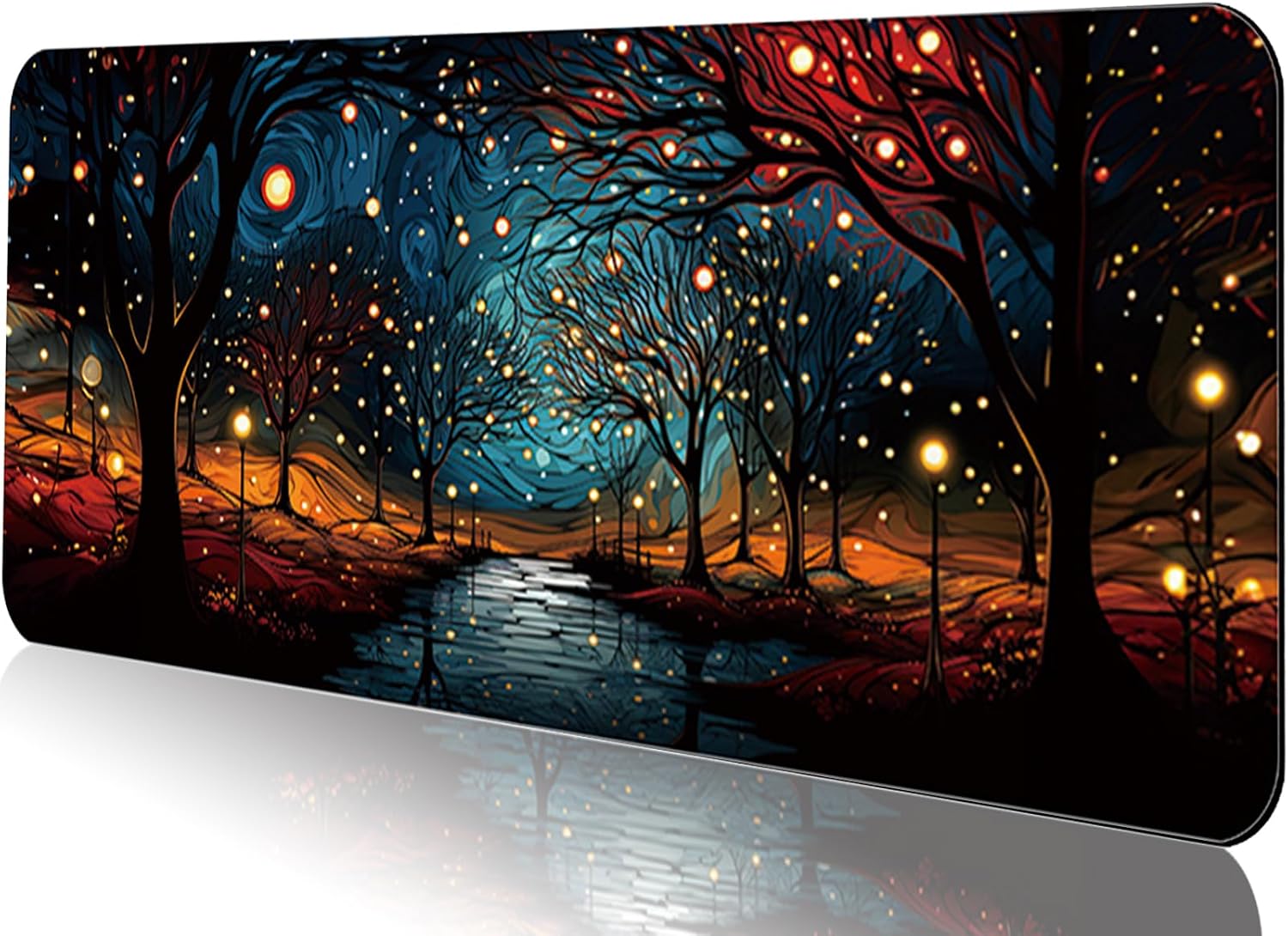 Gaming Mouse Pad 31.5x11.8 inch XL Large Extended Mouse Pad, Big Mousepad Desk Mat for Computer with Non-Slip Rubber Base and Stitched Edge-Starry Night Woods