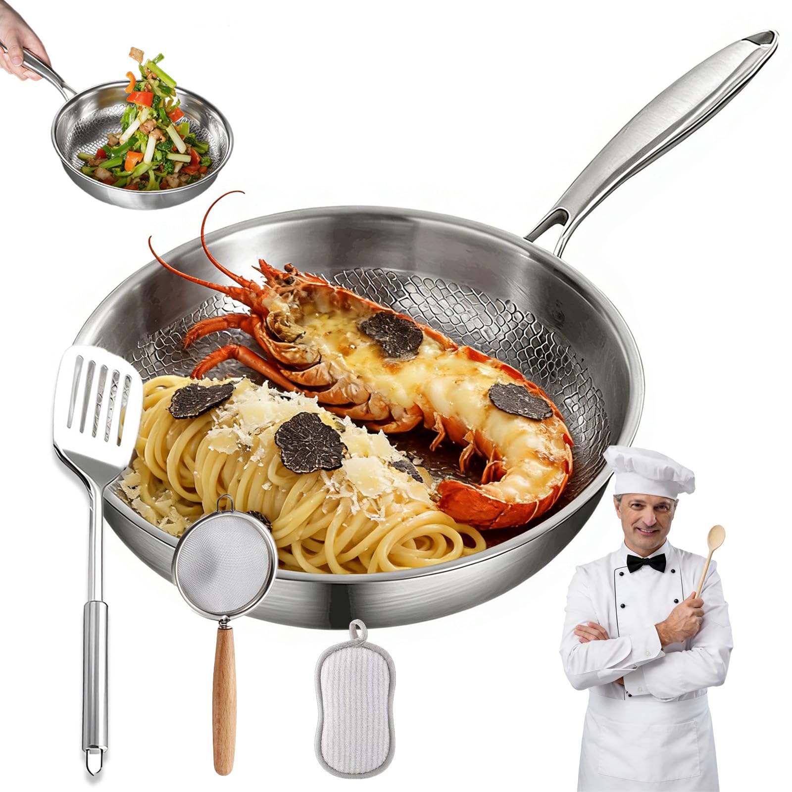 Sartén Titanio, Sartén de Titanio con Martilleado, Antiadherente y Resistente a Arañazos, Libre de PTFE y PFOA, Compatible con Todo Tipo de Cocinas, Inducción, Gas, Vitrocerámica (Sin Tapa, 30cm)