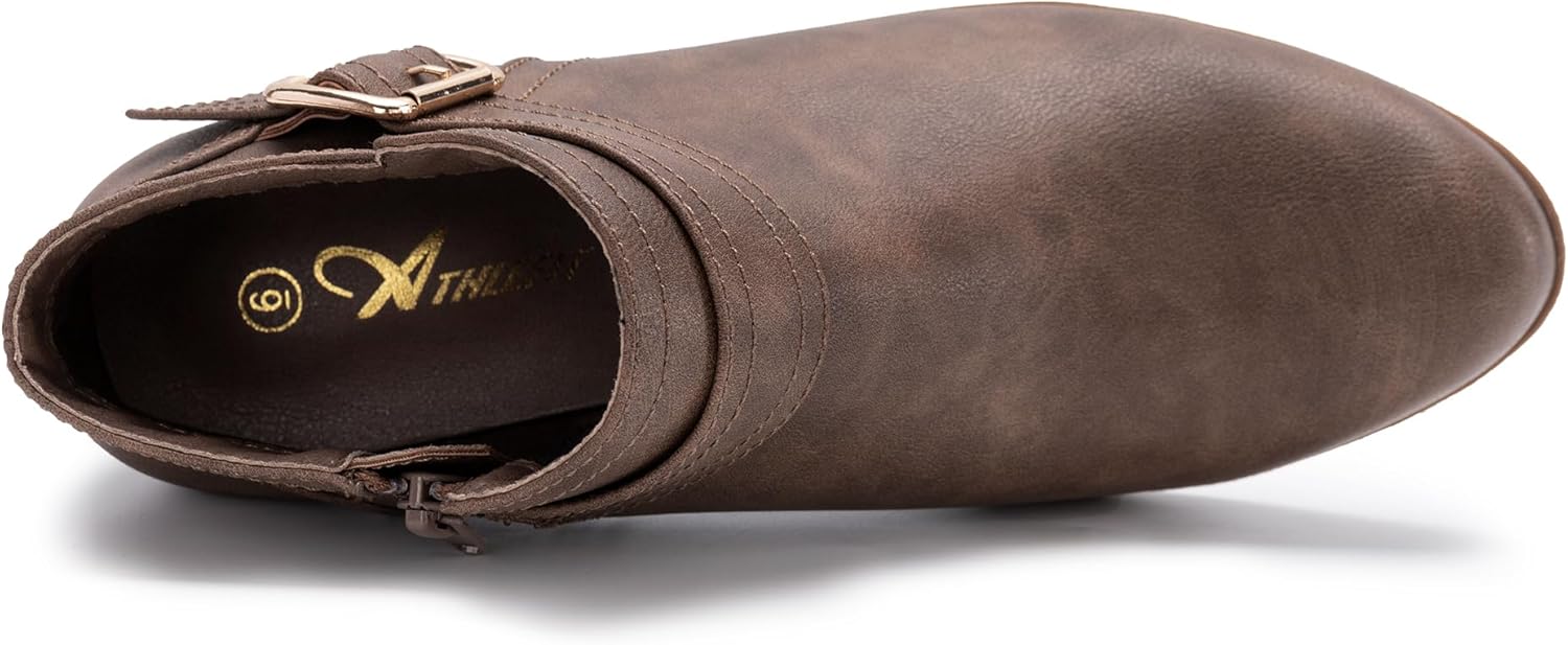 Athlefit Women's Chunky Low Heel Ankle Boots Classic Pointed Toe Side Zipper Booties - Image 4