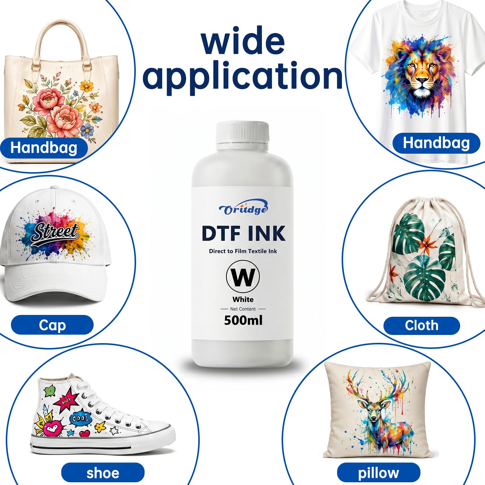 DTF Ink Blanc 500-ml, DTF Encre White pour Epson DTF Drucker DX5 DX7 L805 R1390 R2400 P400 XP600 I3200 4720 TX800 P800 ET-8550 XP-15000 L1800(1x Blanc)