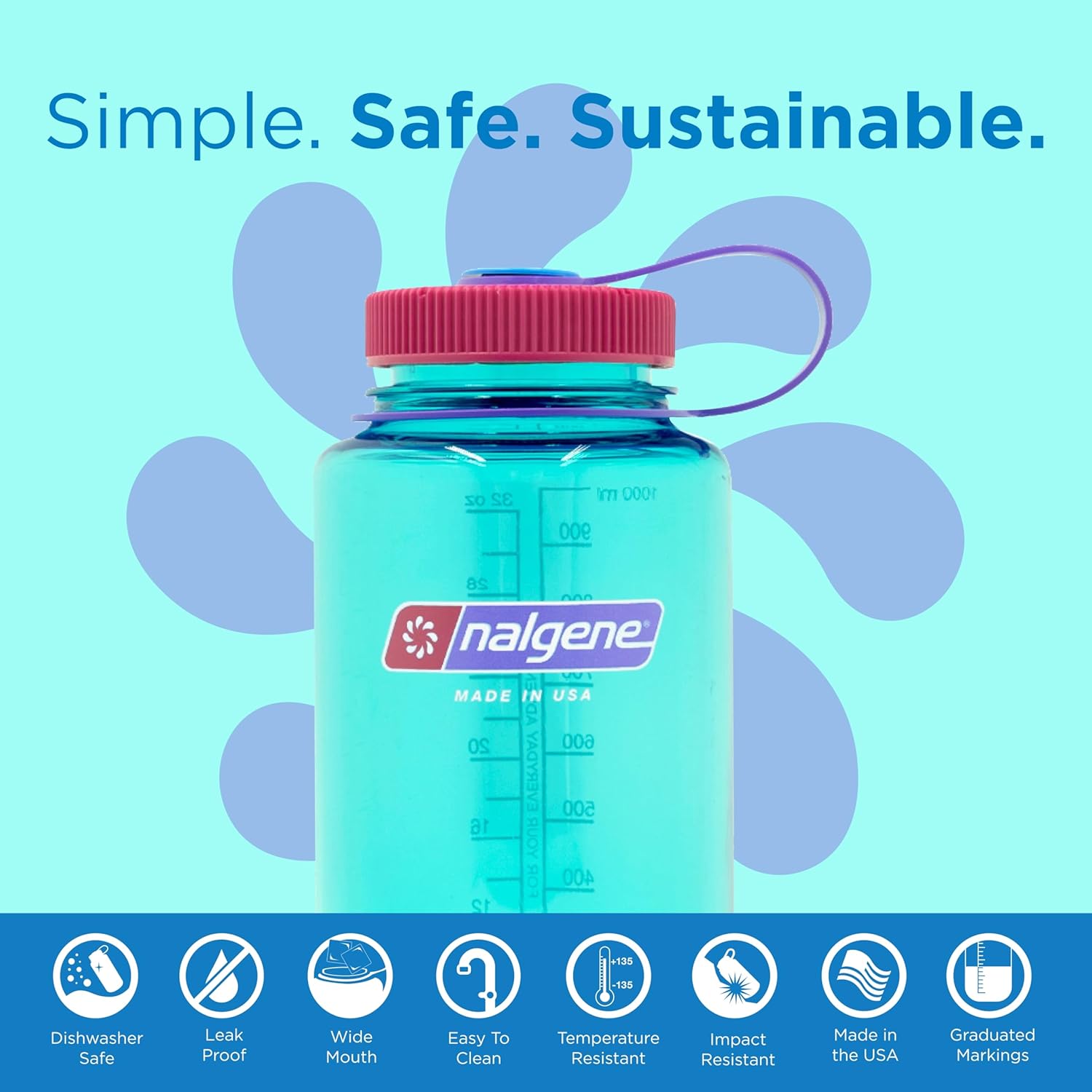 Nalgene Sustain Tritan BPA-Free Water Bottle Made with Material Derived From 50% Plastic Waste (using ISCC certified mass balance), 32 OZ, Wide Mouth - Image 3