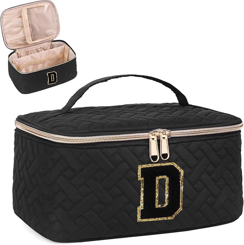 Necessaire de maquiagem JRQCSJY com letra D, zíper e alça — Pacote com 1