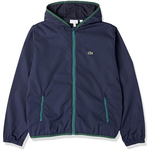 Lacoste baby boys Long Sleeve Bold Branding Hooded Taffeta Jacket, Navy Blue/Green, 4T US