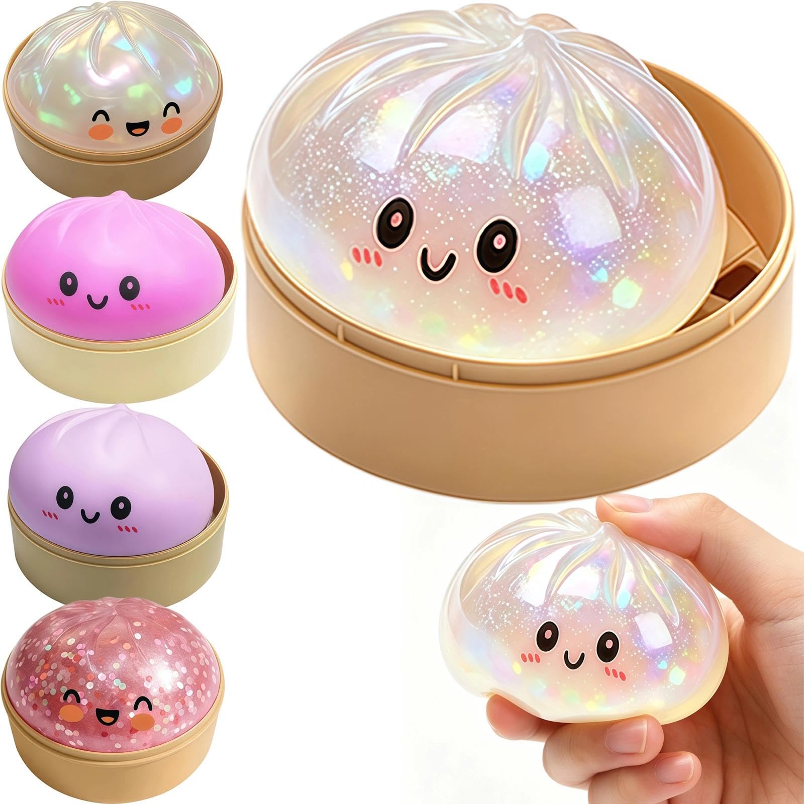 Dumpling Squishy, Transparent Glitter Bun Squeeze Charm, Portable Soft Sensory Squeeze Decoration, Relaxing Tactile Play for Daily Leisure, Ideal for Desktop Ornament and Relaxing Home Decor — image 1