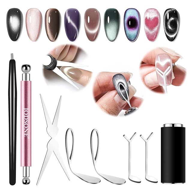 JODSONE Cat Eye Magnet Set for Nails Heart Cat-Eye Magnets Tool 3 in 1 Round Cat Eye Magnet