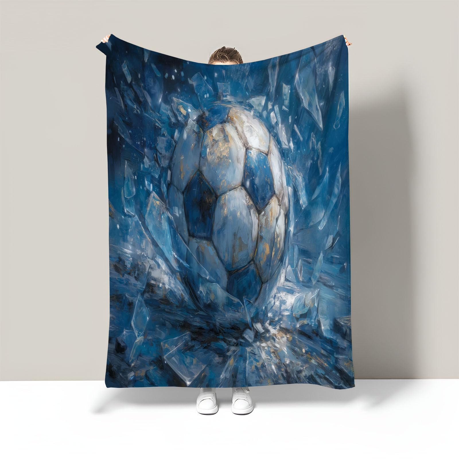Couverture Polaire Foot Bleu 200x220 - Plaid Lit Flanelle Imprimé 3D