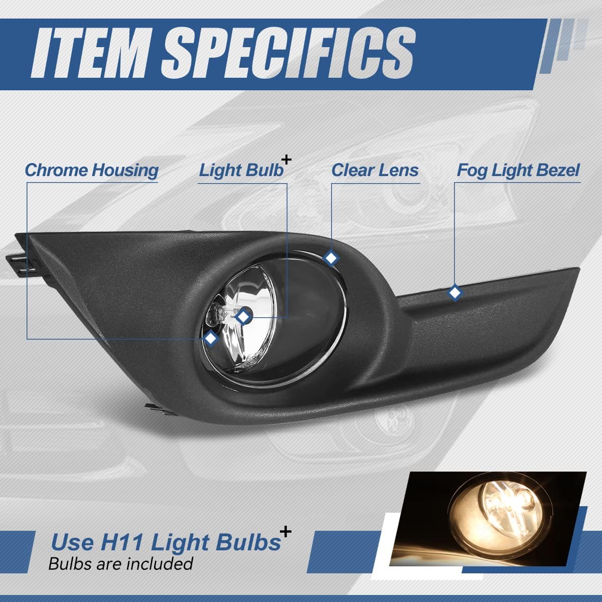 Auto Dynasty Fog lights Compatible with 2013-2015 Nissan Altima, Front Bumper Driving Fog Light Lamps with Bezels Cover, Driver and Passenger Side, Chrome Housing Clear Lens