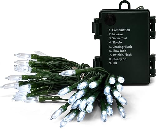 Miniatura 9 de Juego de luces LED de Navidad de color blanco cálido, 8 modos, 50 LED, funciona con pilas, con temporizador, 17.3 pies para uso en interiores y