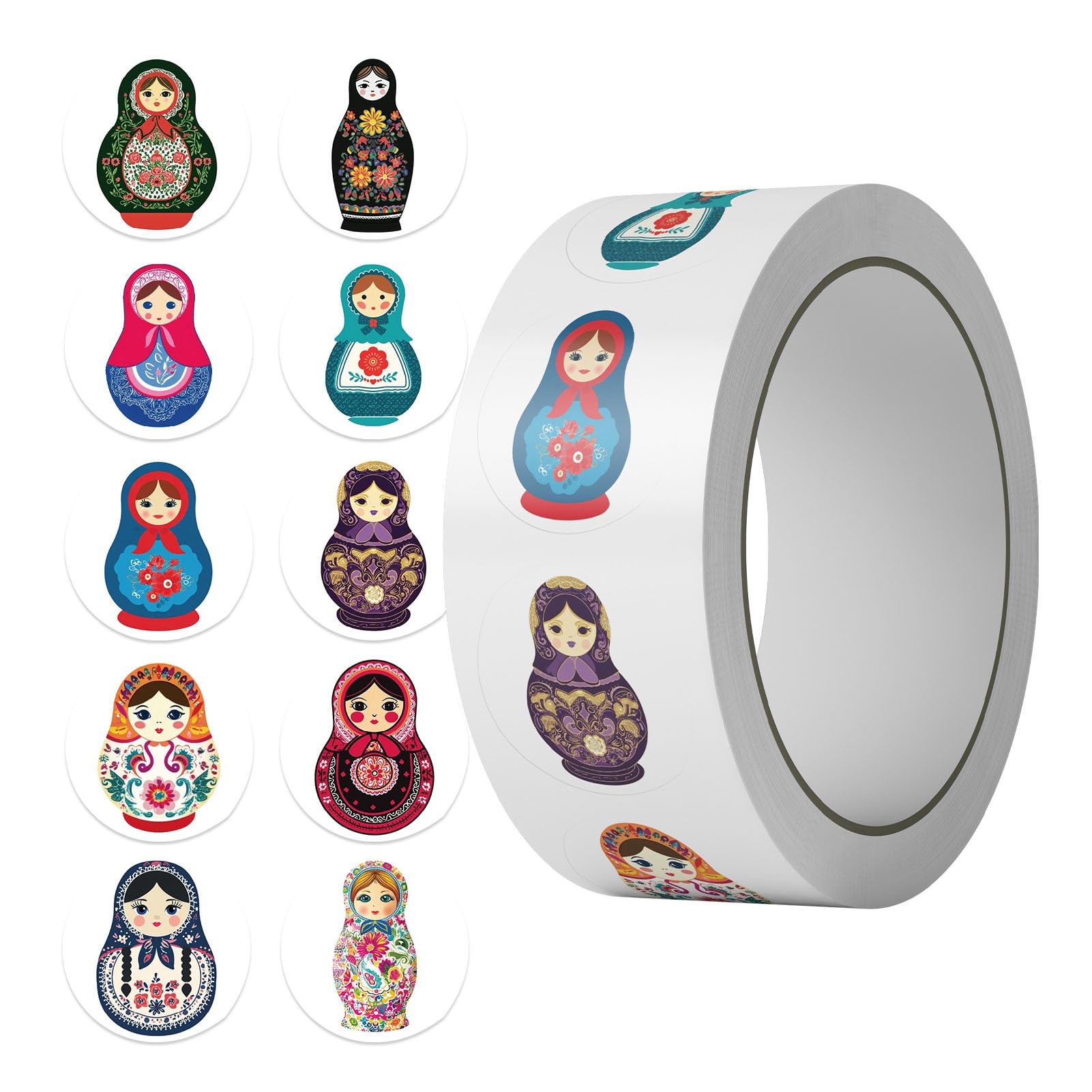 Tosuny Russian Nesting Doll Stickers Exquisite Water Proof PVC Roll 500 Pieces for Scrapbooking, Gift Wrapping PVC Material (1 Roll)