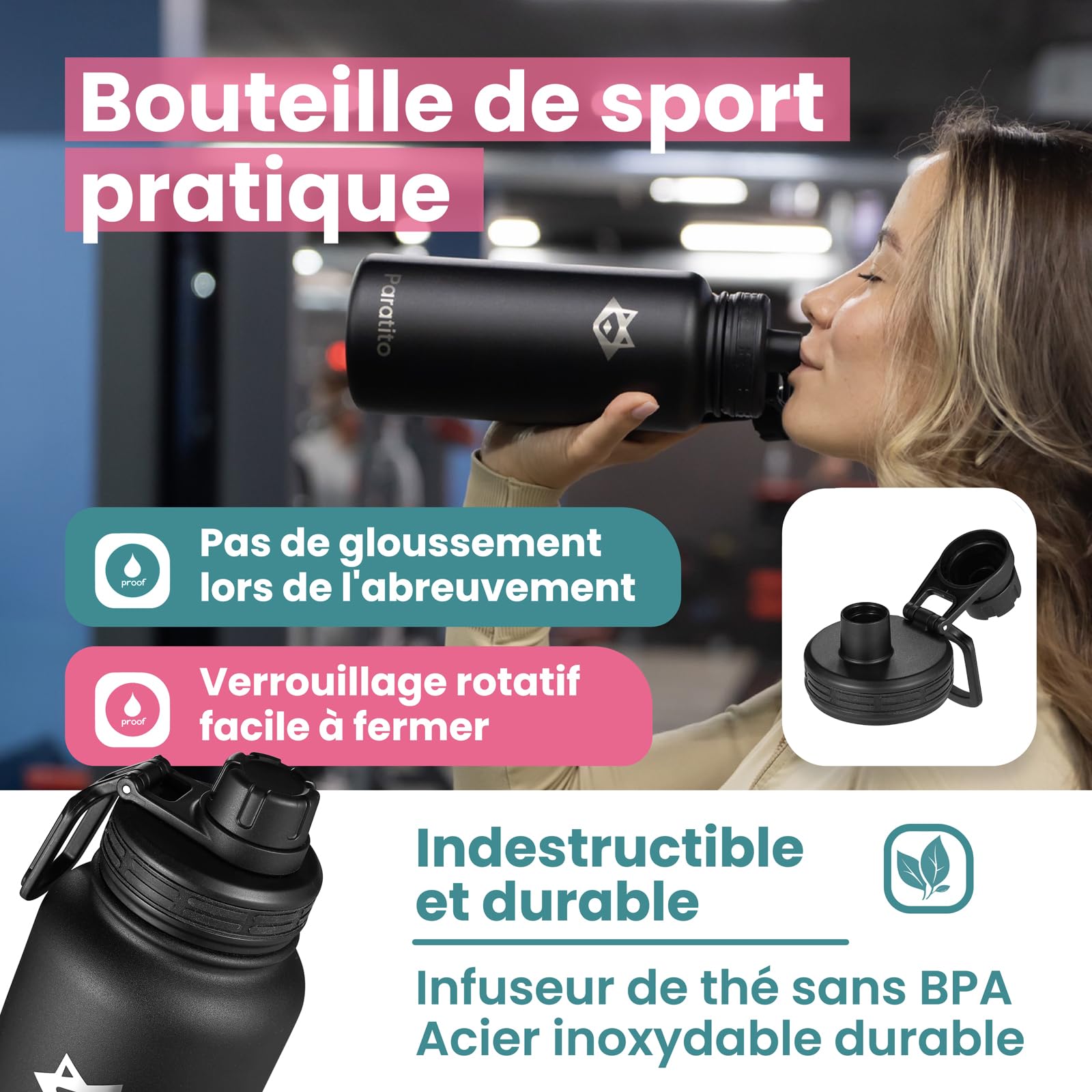 Bouteille isotherme avec infuseur à thé et bouchon à vis sport – Parfait pour les déplacements