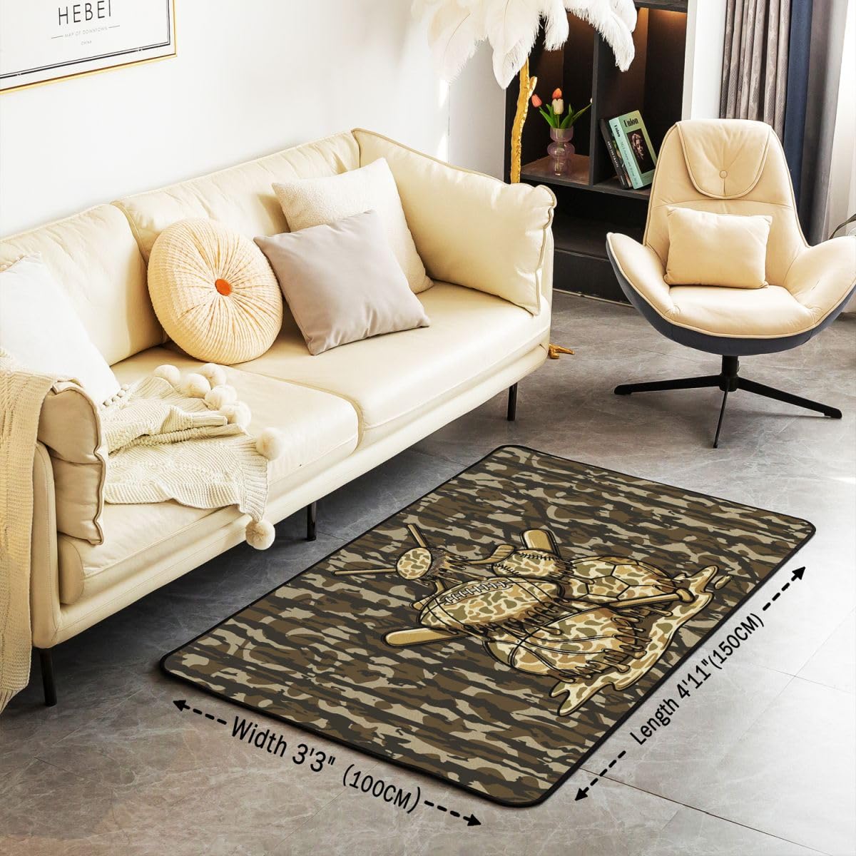 Loussiesd Dywan kamuflażowy 100 x 150 cm czarny zielony kamuflaż dywany do salonu dla dzieci chłopców dziewcząt sypialnia gry w piłkę dekoracja dywan z antypoślizgowym spodem styl wojskowy mata
